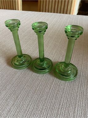 Anthropologie Home Green Glass Taper Candle Holders - Set of 3